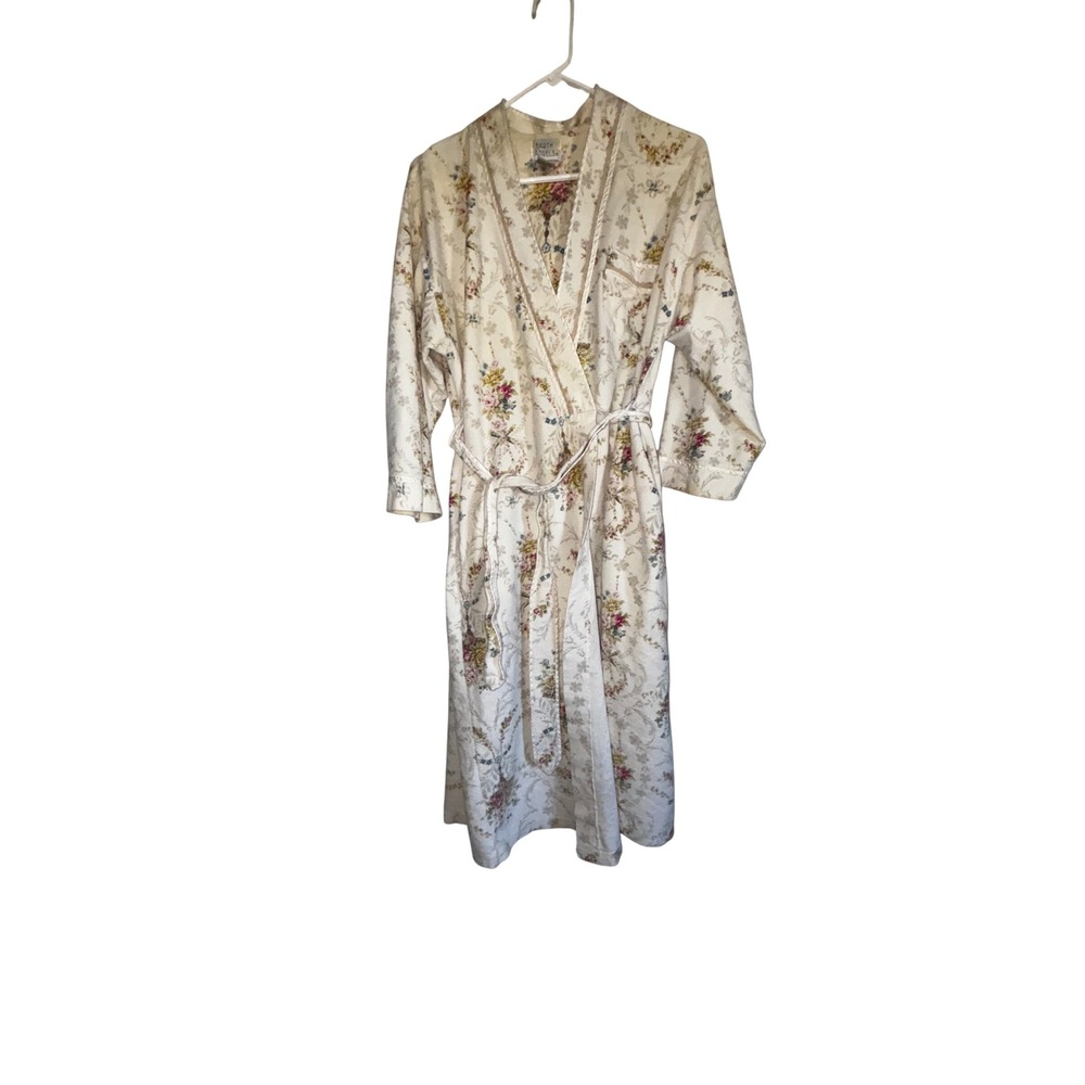 Earth Angels Womens Robe Size Small Vintage Floral Cotton Cottagecore White